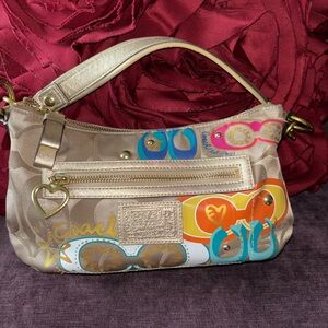 Coach Tan and Blue Mini Bag with Colorful Design